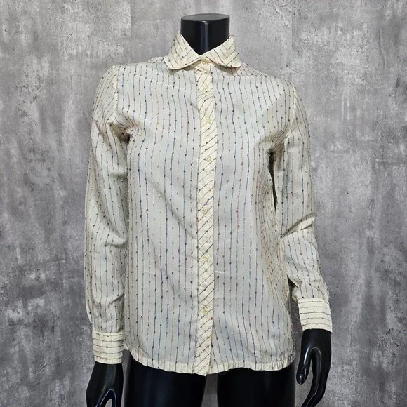 Vintage‎ Contessa Monique Florence Alper 70s Rainbow Stripe Blouse Button Front - Picture 2 of 10